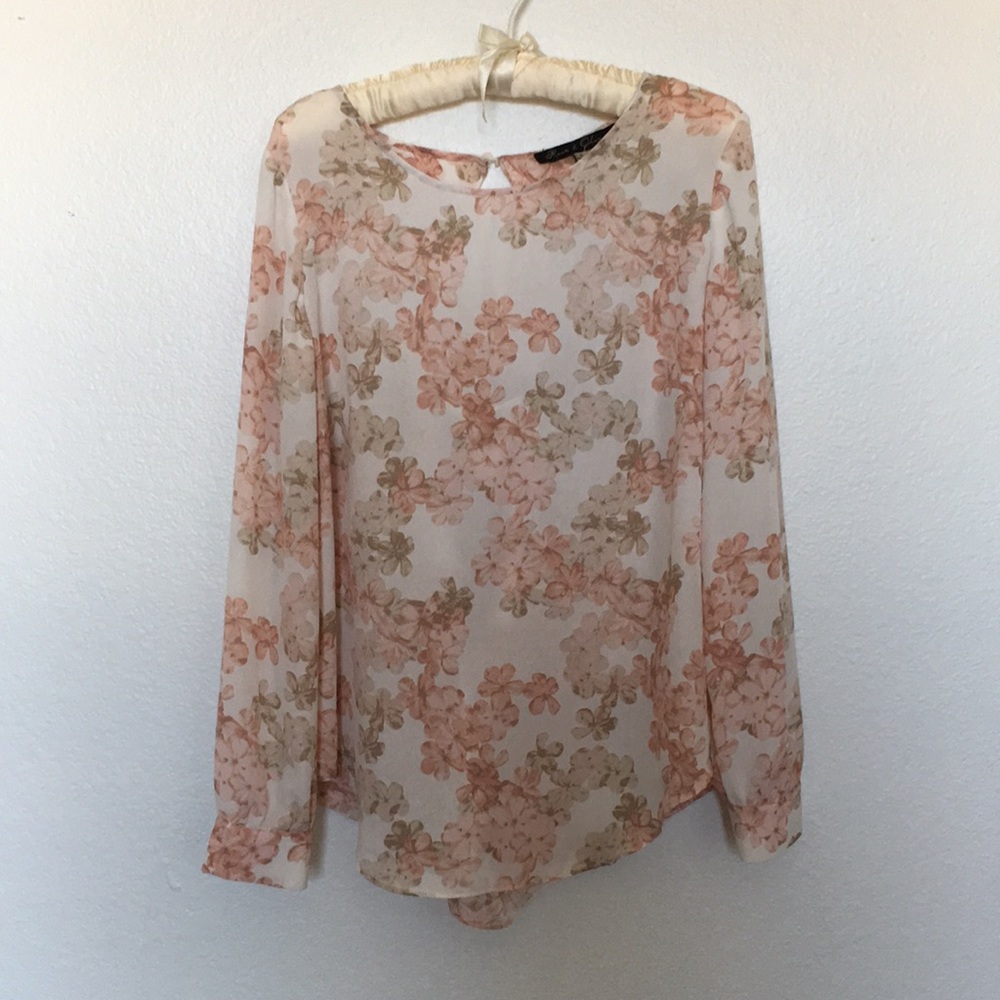 Rose & Olive Floral Long Sleeve Blouse Sz M